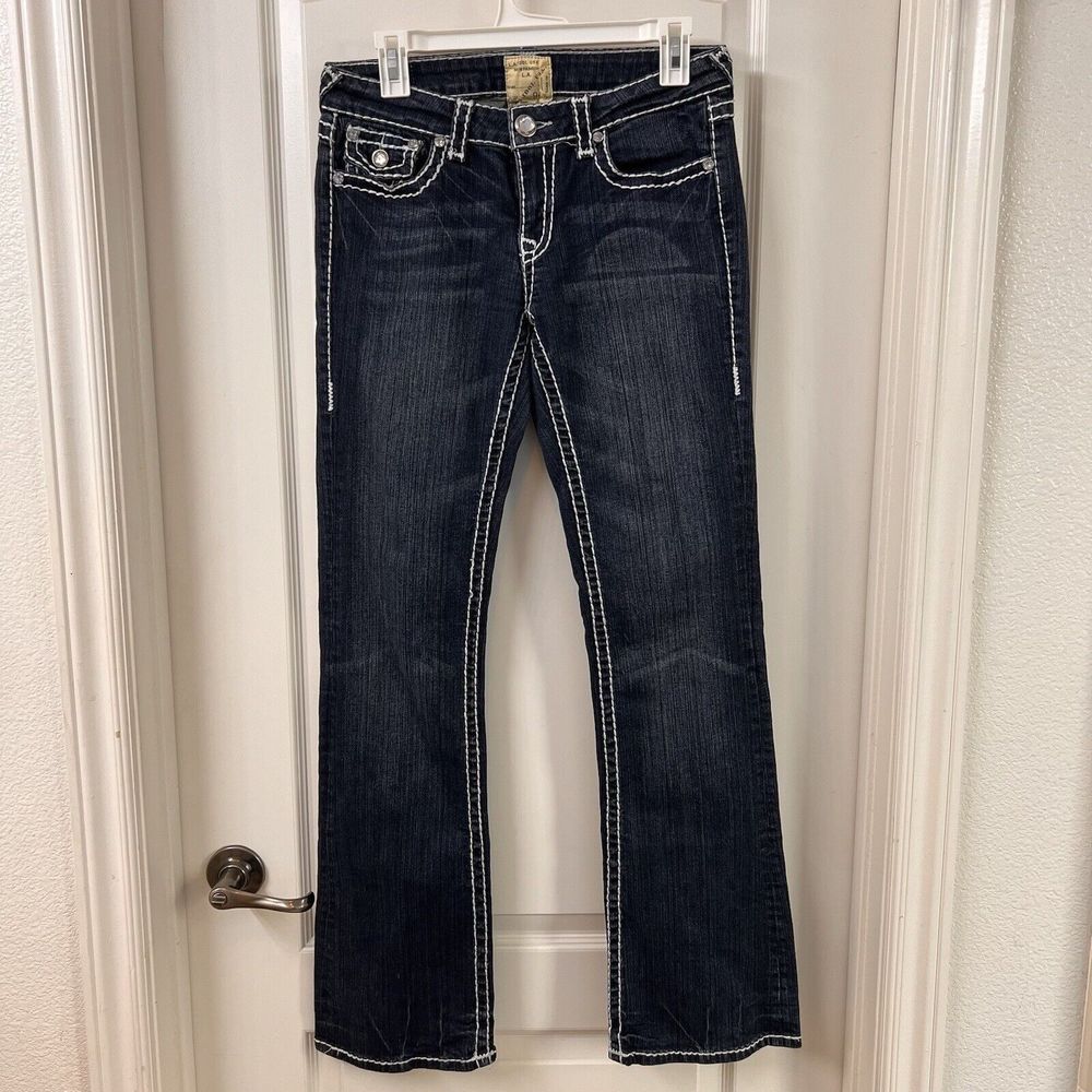 LA Idol USA Size 9 Women's Rhinestones Denim Blue Jeans Y2K 90's Think Stitch